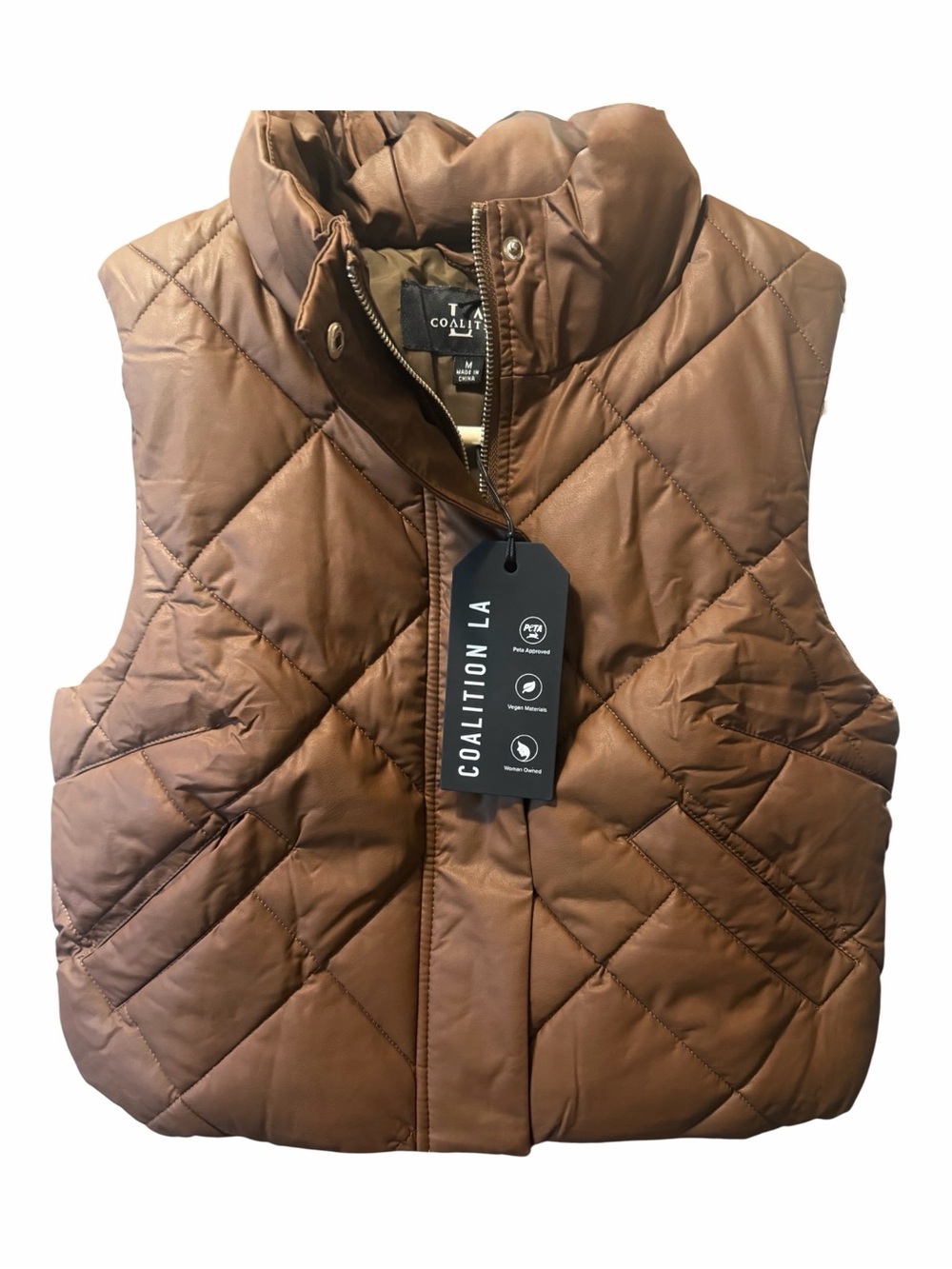 Coalition LA Vegan Leather Quilted Vest, Size M